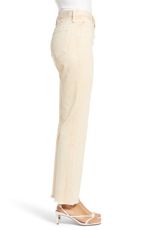 AG HIGH WAIST RAW HEM STRAIGHT LEG JEANS 