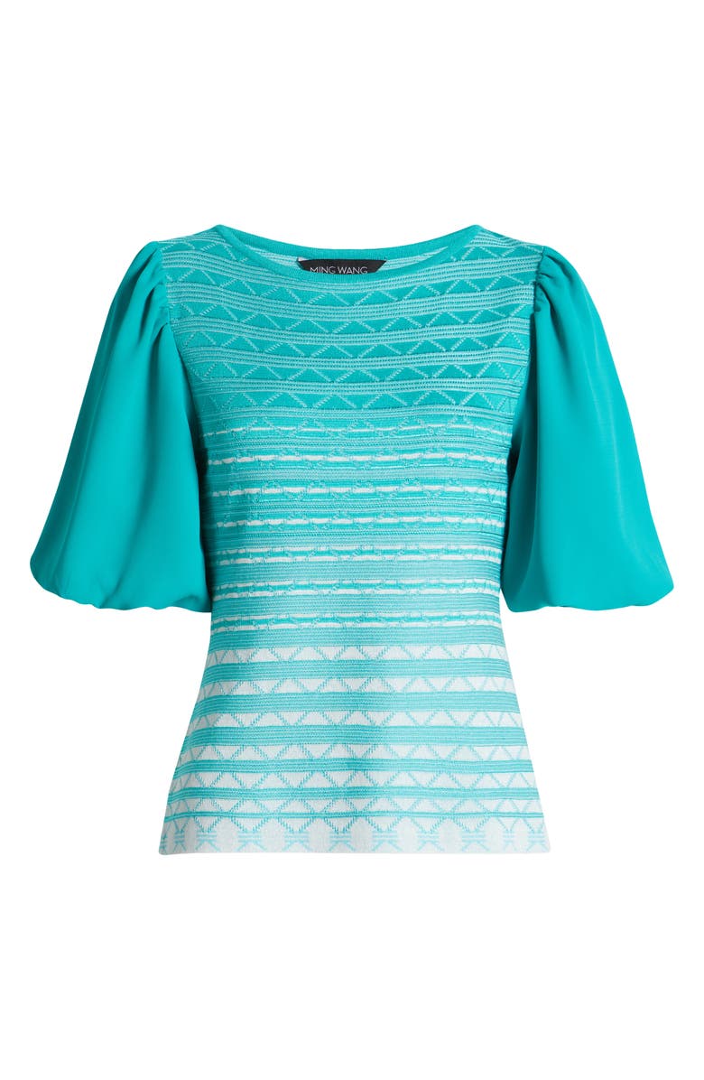 Ming Wang Stripe Mixed Media Jacquard Tunic, Alternate, color, Emerald Awe/ Calypso Blue