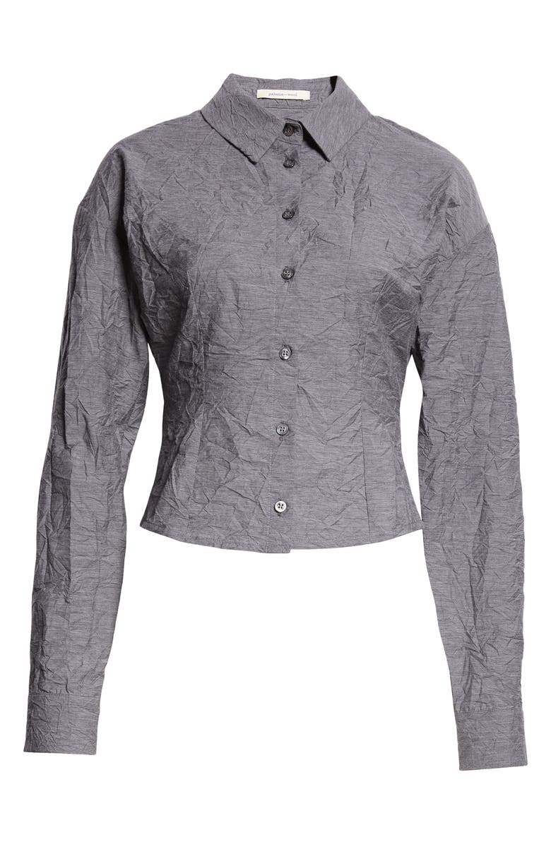 Paloma Wool Magalita Crop Crinkle Cotton Blend Button-Up Shirt, Alternate, color,