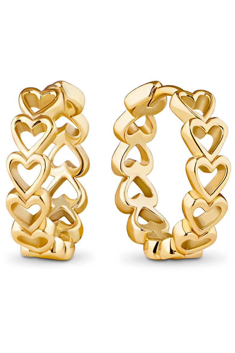 Open Heart Hoop Earrings in Gold Plated Sterling Silver, Main, color, Yellow Gold