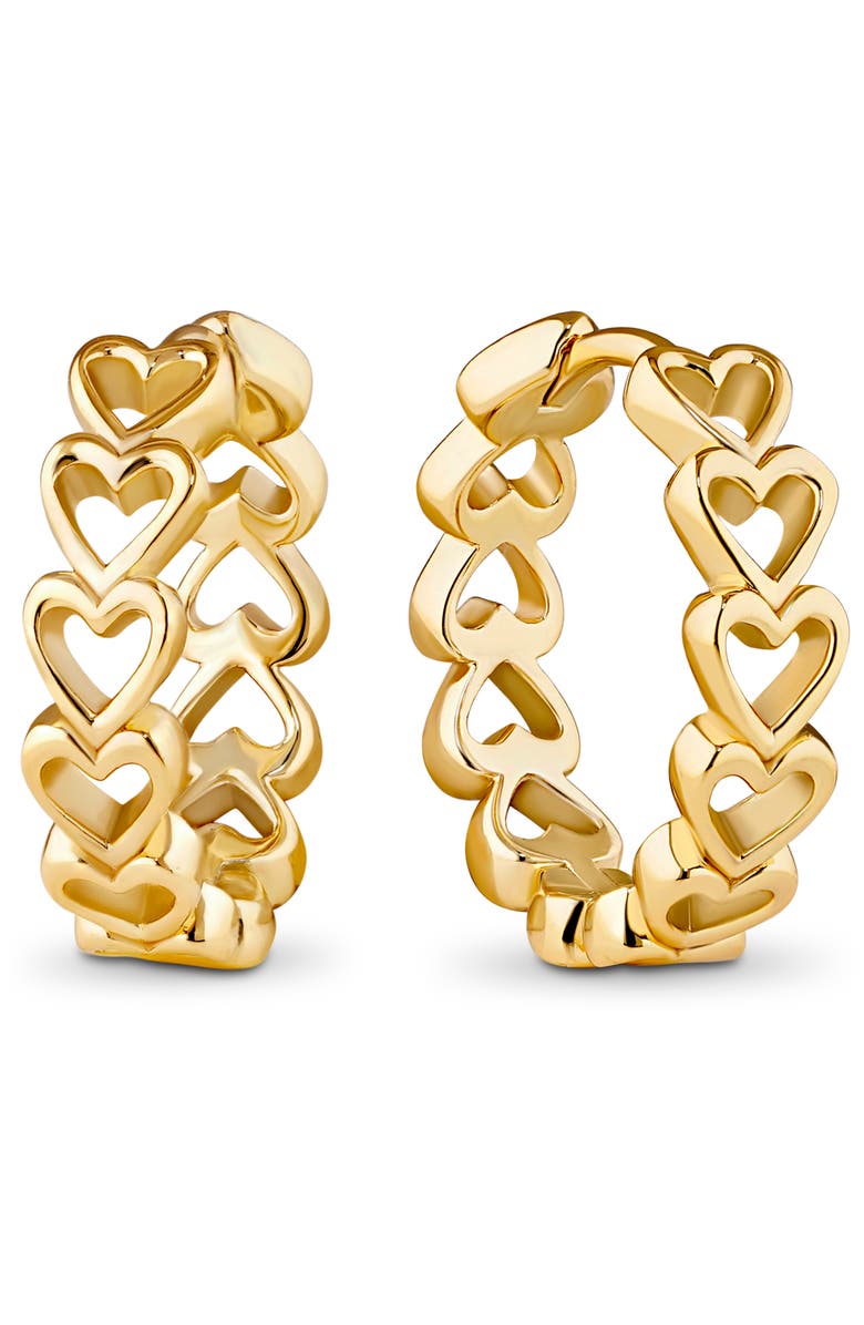 DEVATA Open Heart Hoop Earrings in Gold Plated Sterling Silver, Main, color, Yellow Gold