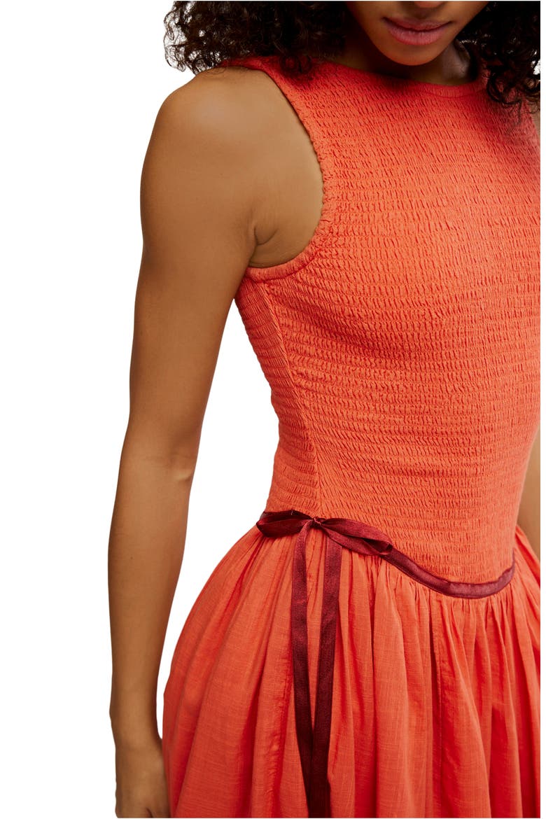 Nightingale Smocked Bodice Midi Sundress, Alternate, color, ROSE SIENNA COMBO
