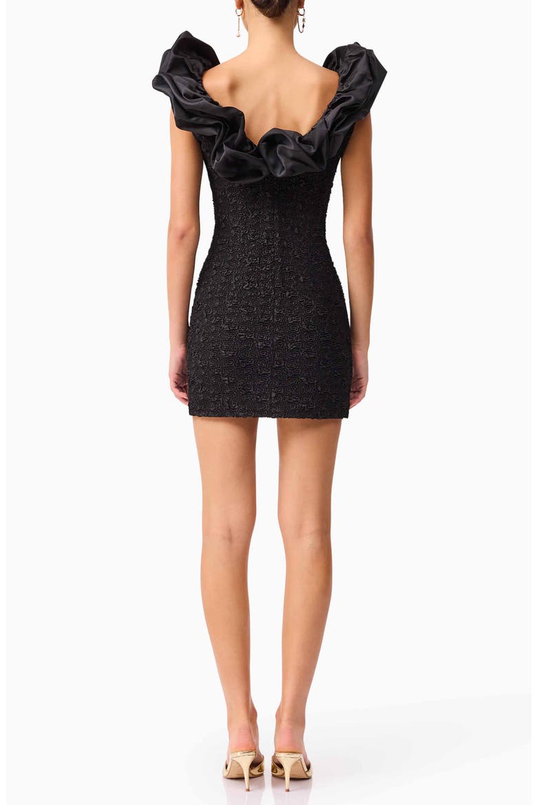 Paloma Satin Ruffle & Floral Jacquard Cocktail Minidress, Alternate, color, BLACK