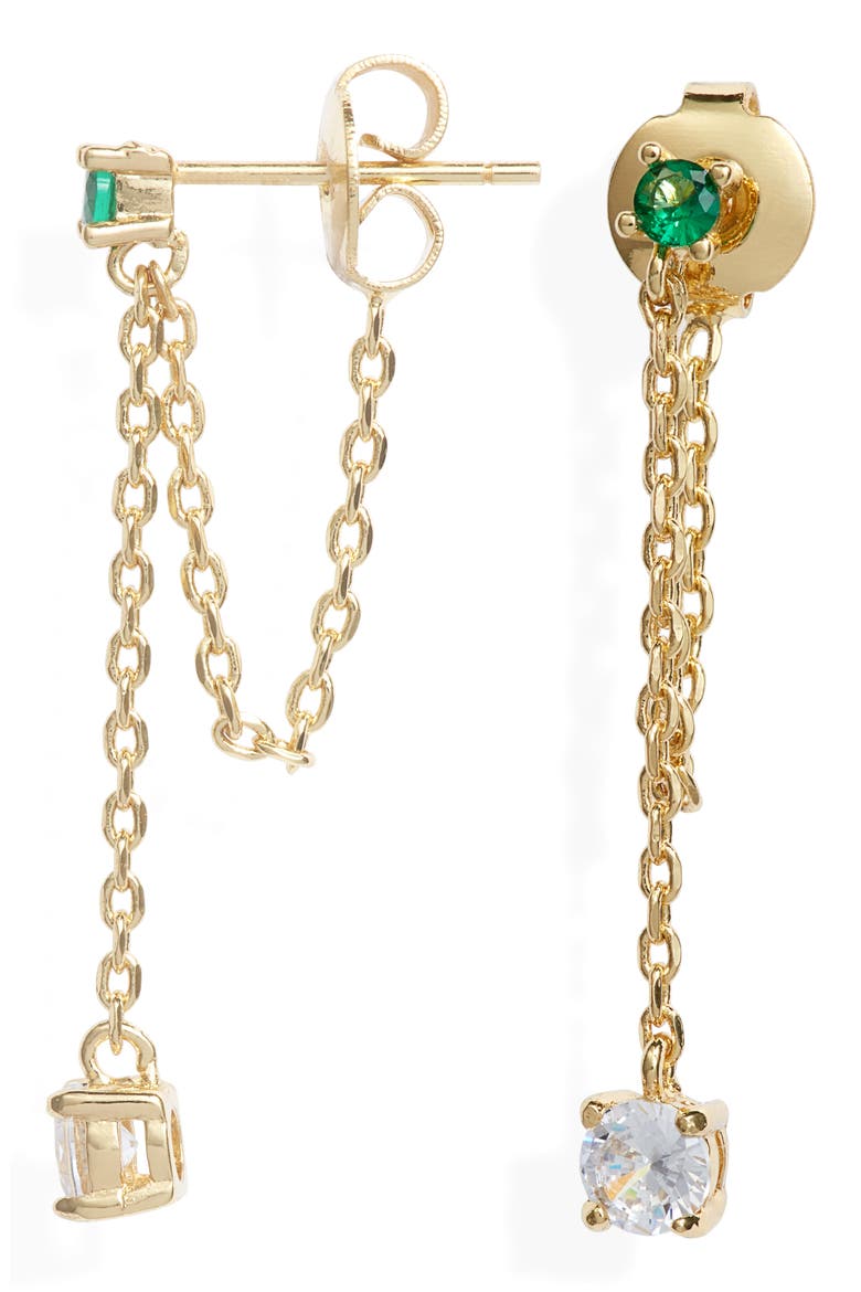 Ray Drop Chain Earrings, Main, color, EMERALD