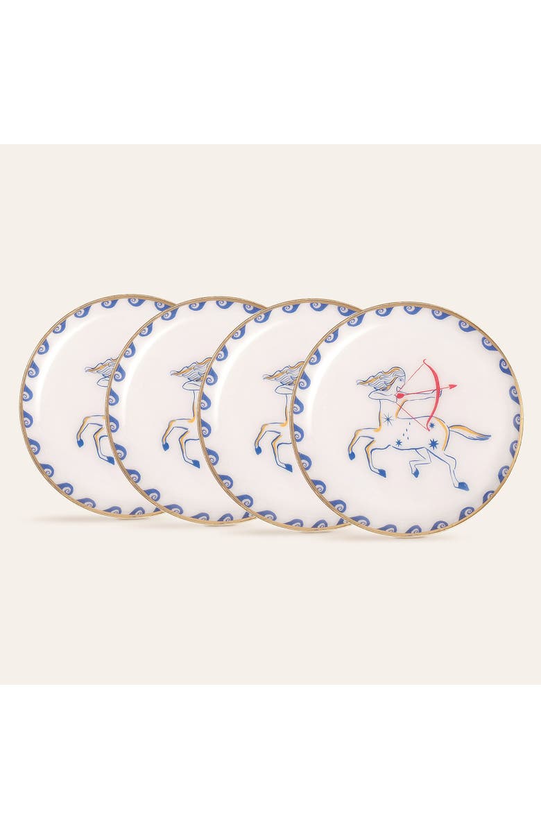 Zsa Zsa Zsu Agra Mythos Archer Patterned Round Metal Decorative Tray Set Of 4, Main, color, White