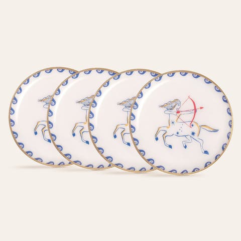 Agra Mythos Archer Patterned Round Metal Decorative Tray Set Of 4