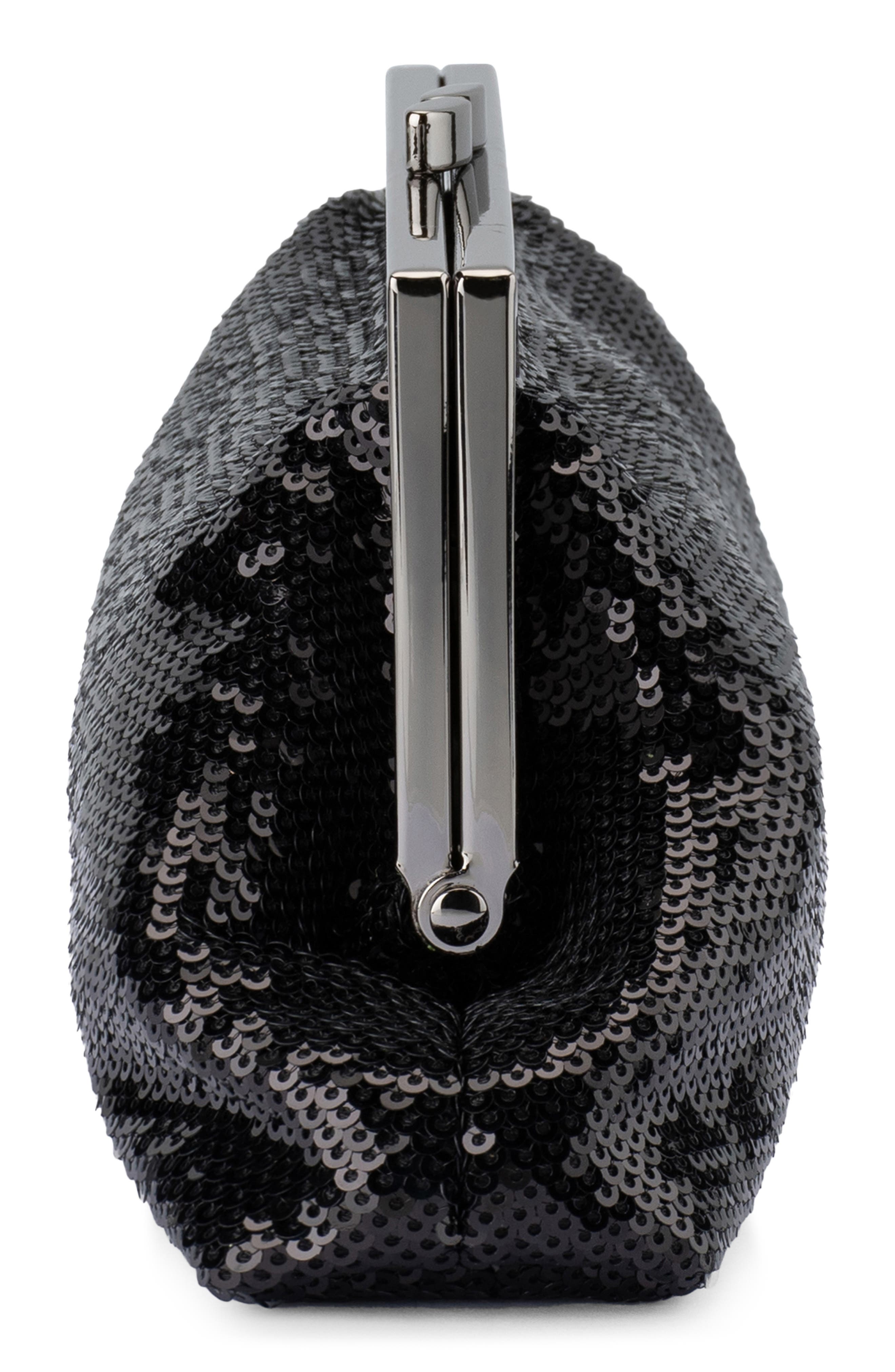 Olga Berg Zephyr Sequin Clutch, Alternate, color, Black
