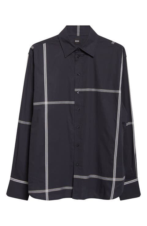 Saturday Asymmetric Check Cotton Button-Up Shirt