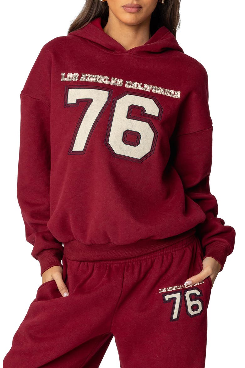 76 Cali Appliqué Graphic Hoodie, Main, color, BURGUNDY