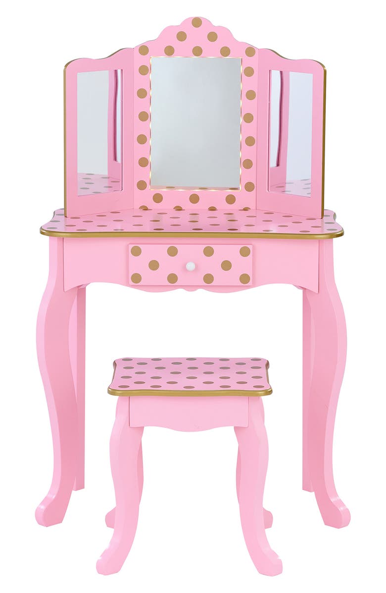 Teamson Kids Fantasy Fields Fashion Gisele Polka Dot Vanity & Stool, Alternate, color, Pink / Gold