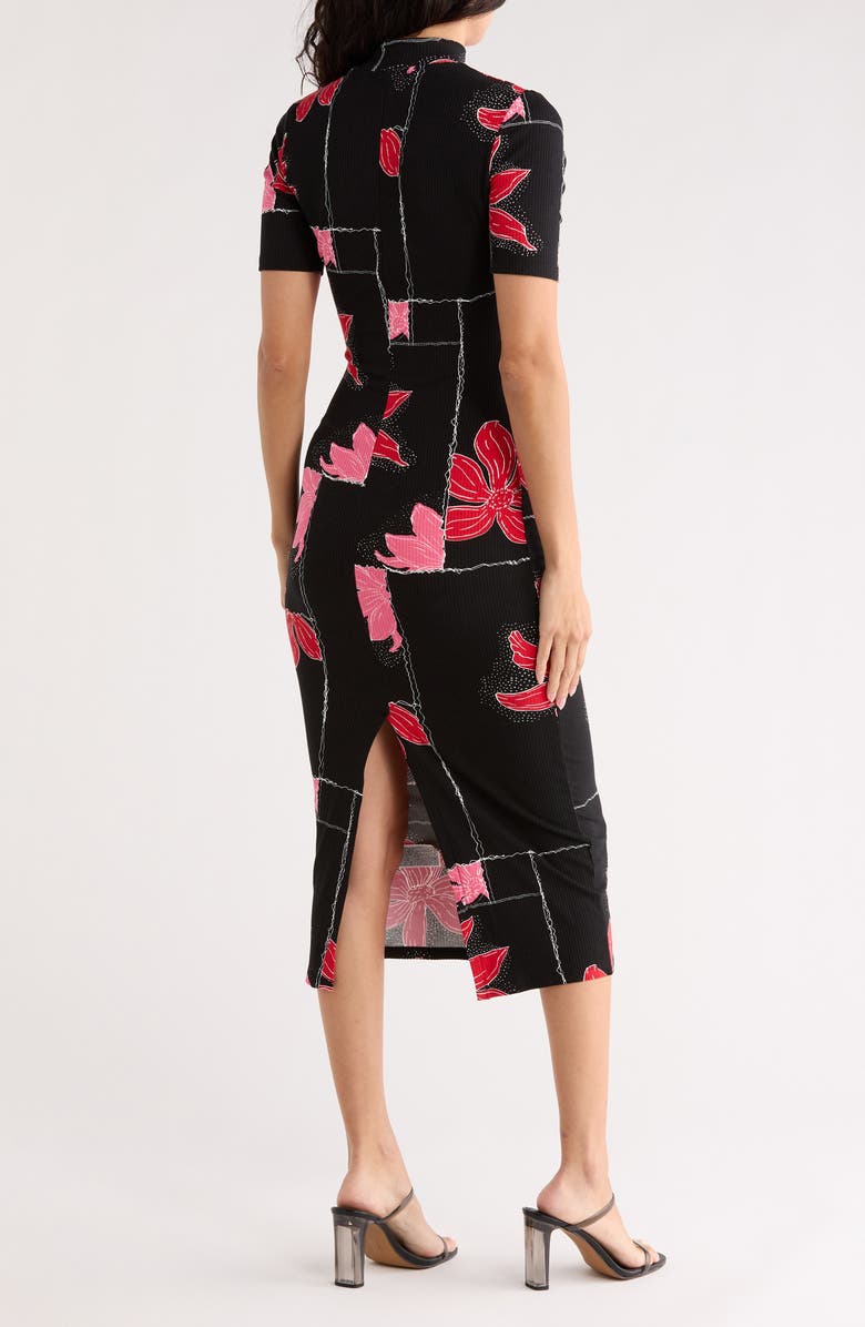 Desigual Floral Short Sleeve Rib Knit Dress, Alternate, color, Red