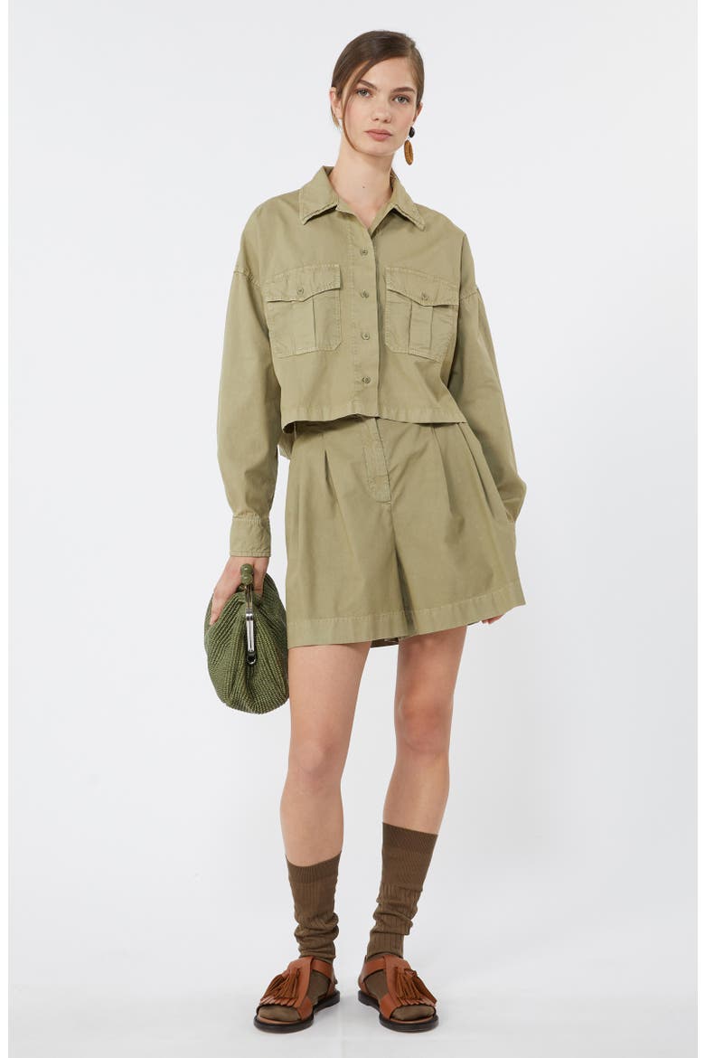 Armonia Pleated Cotton Shorts, Alternate, color, OLIVE GREEN
