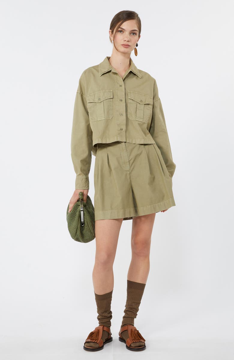 Weekend Max Mara Armonia Pleated Cotton Shorts, Alternate, color, Olive Green