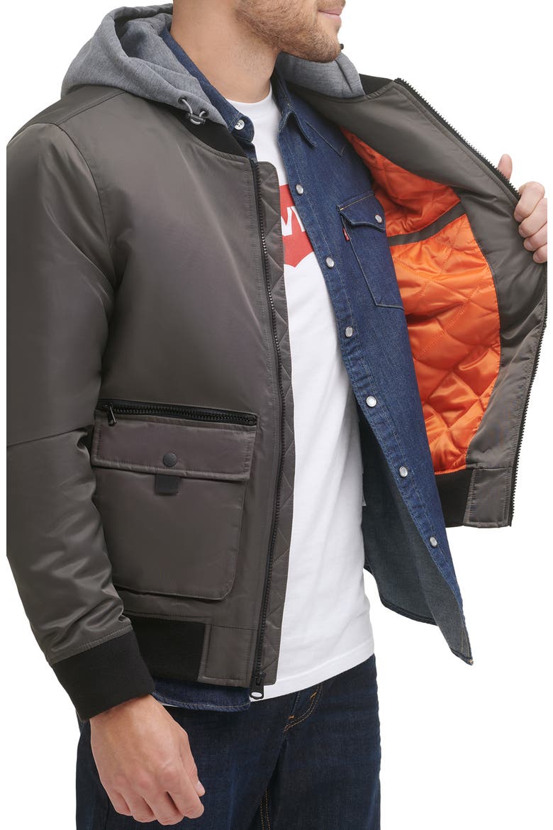 Levi's® Flight Hooded Bomber Jacket, Alternate, color, ARMY GREEN