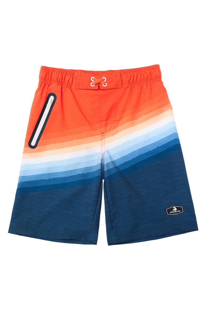 Kids' 4-Way Stretch Swim Trunks with Mesh Lining, Main, color, Ocean sunset