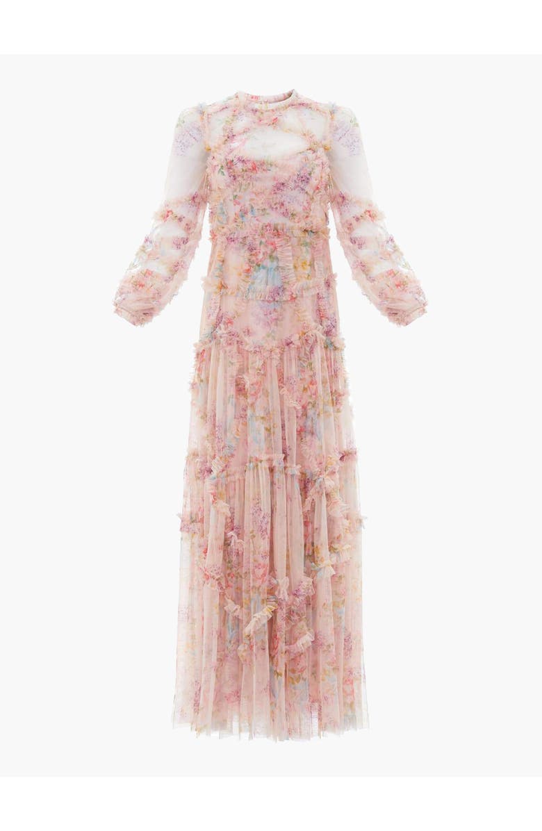 Needle & Thread Floral Diamond Ruffle Gown, Alternate, color, Topaz Pink