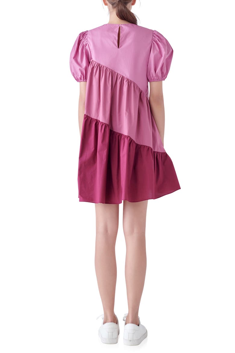 Colorblock Puff Sleeve Shift Dress, Alternate, color, ORCHID MULTI
