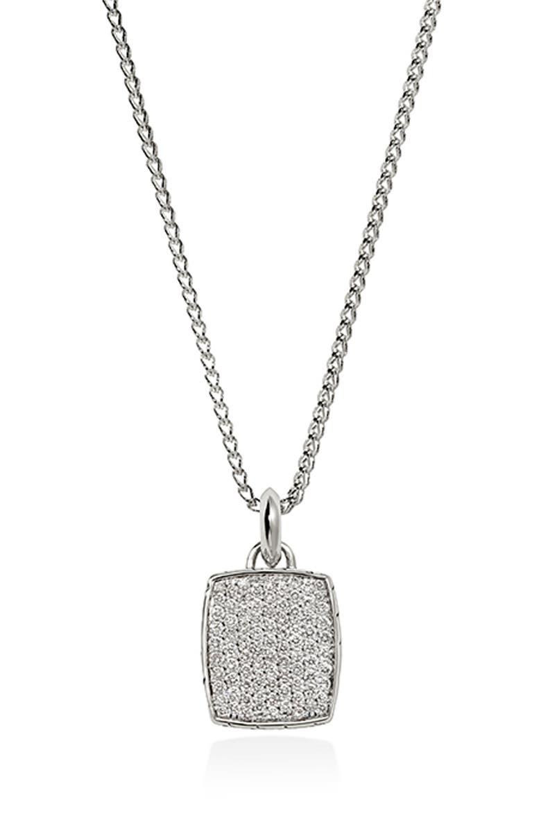 John Hardy Pavé Diamond Tag Pendant Necklace, Main, color, Silver/Diamonds