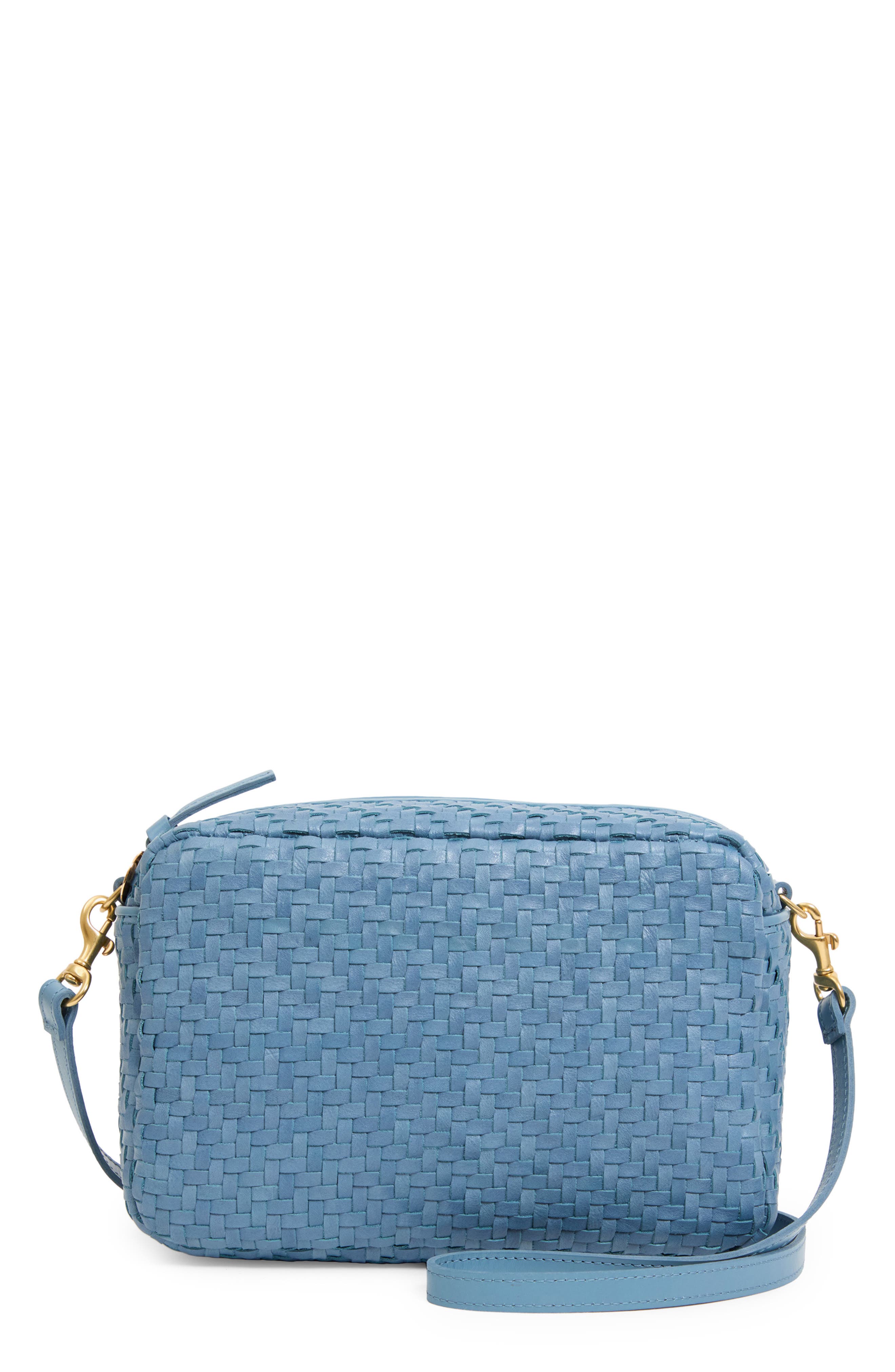 Marisol Woven Zig-Zag Leather Crossbody Camera Bag, Main, color, DUSTY BLUE