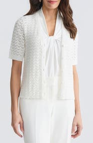 KASPER Texture Stitch Short Sleeve Cardigan