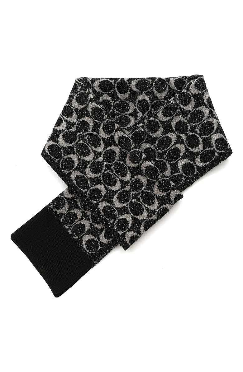 COACH Metallic Signature C Scarf, Alternate, color, Black