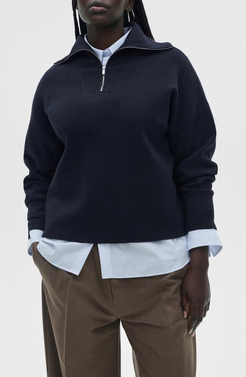 Mango Oversize Quarter Zip Jersey Sweater In Dark Navy