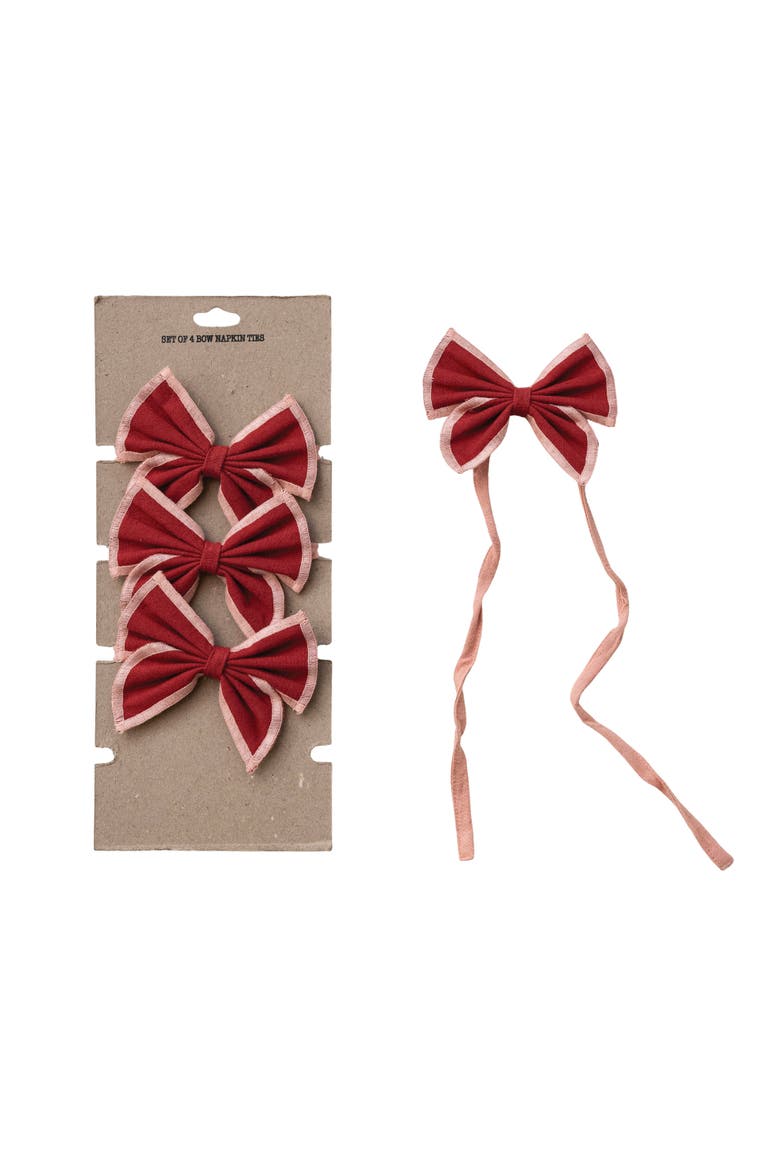 Cotton & Linen Bow Napkin Ties with Stitched Edge, Alternate, color, Red