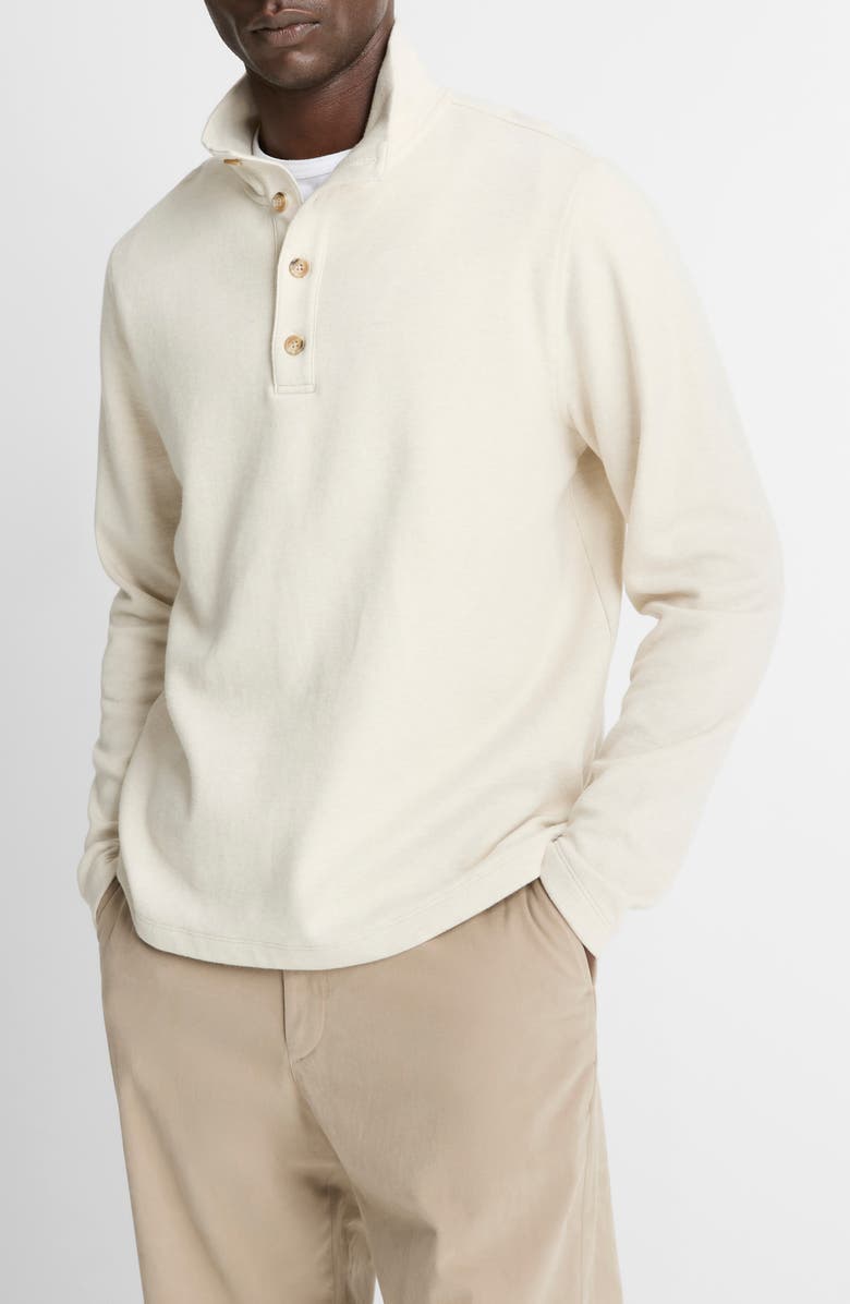 Vince Long Sleeve Stand Collar Cotton Henley, Main, color, Bone