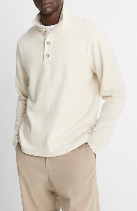 Long Sleeve Stand Collar Cotton Henley