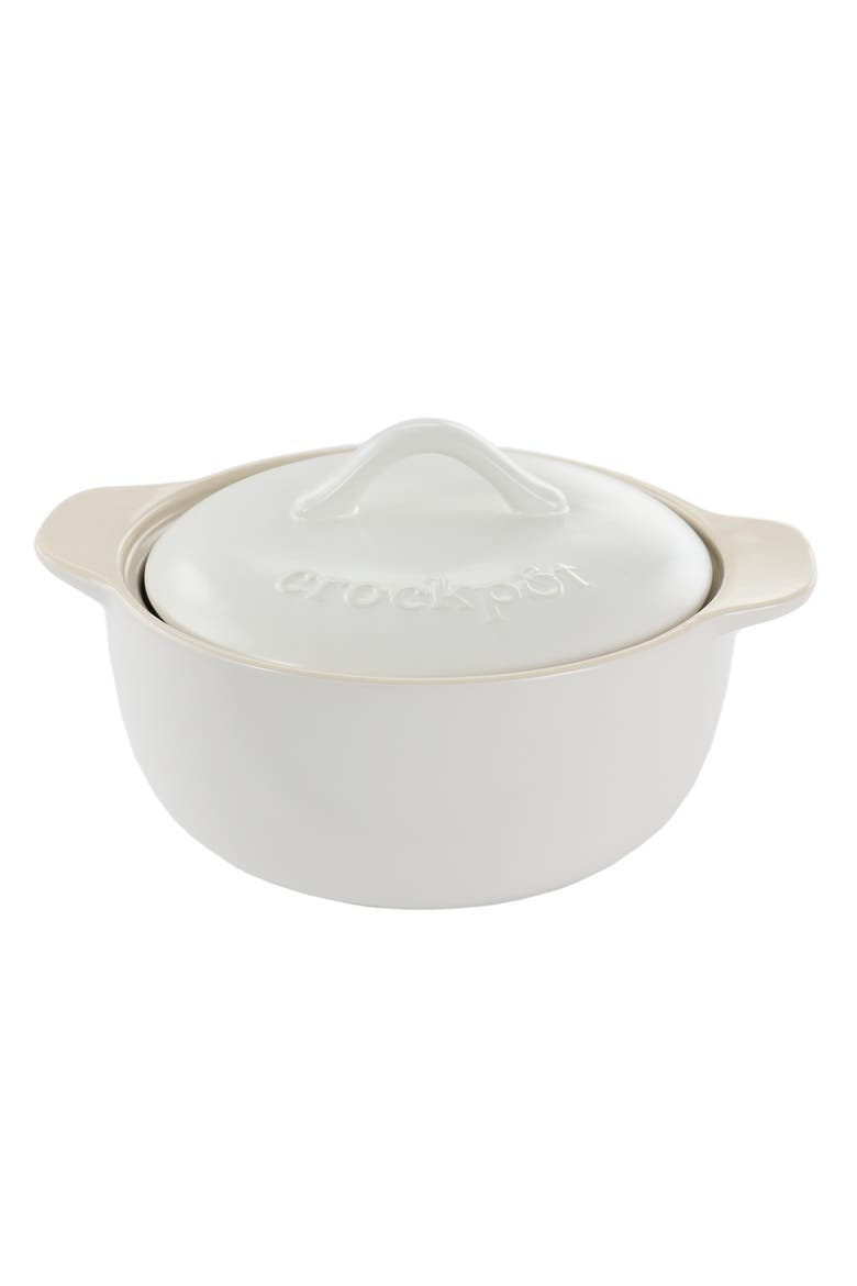 2.3 Quart Round Stoneware Casserole with Lid, Main, color, White