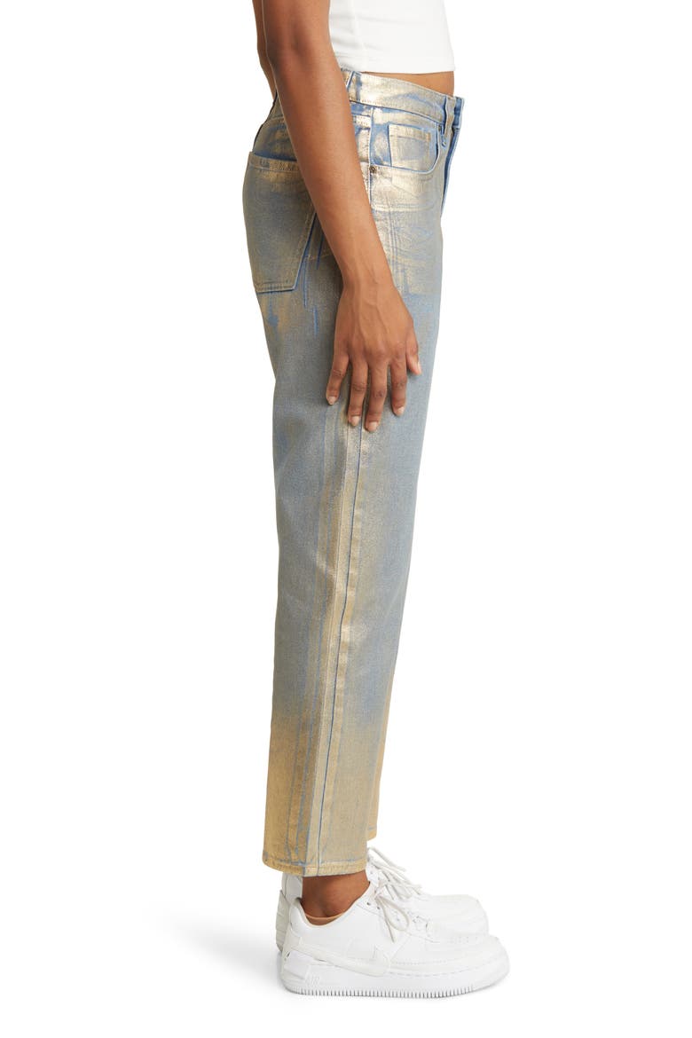 Metallic High Waist Straight Leg Jeans, Alternate, color, FIRE DANCER