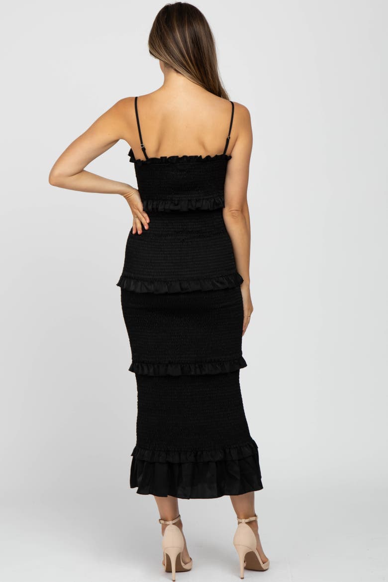 Satin Smocked Fitted Maxi Dress, Alternate, color, Black