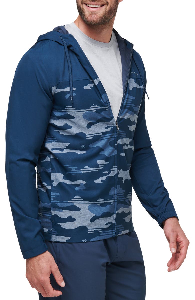 TravisMathew Camo Zip Hoodie, Alternate, color, Blue Nights