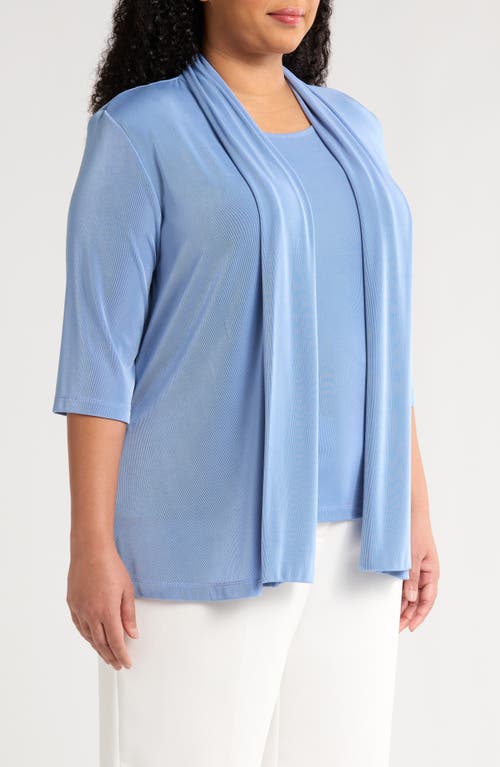 Vikki Vi Stretch Knit Open Front Jacket In Powder Blue