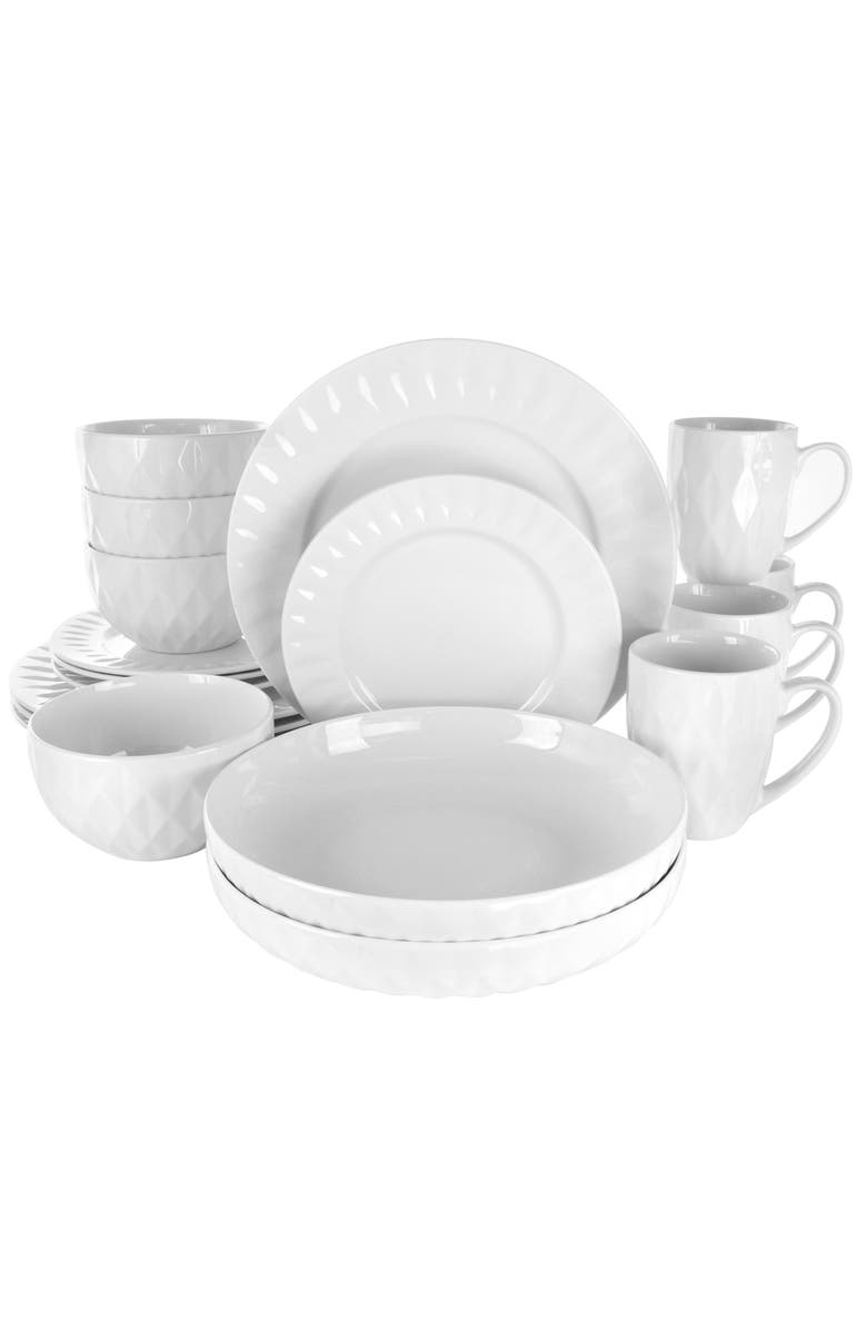 Elama Sienna 18 Piece Porcelain Dinnerware Set, Main, color, White