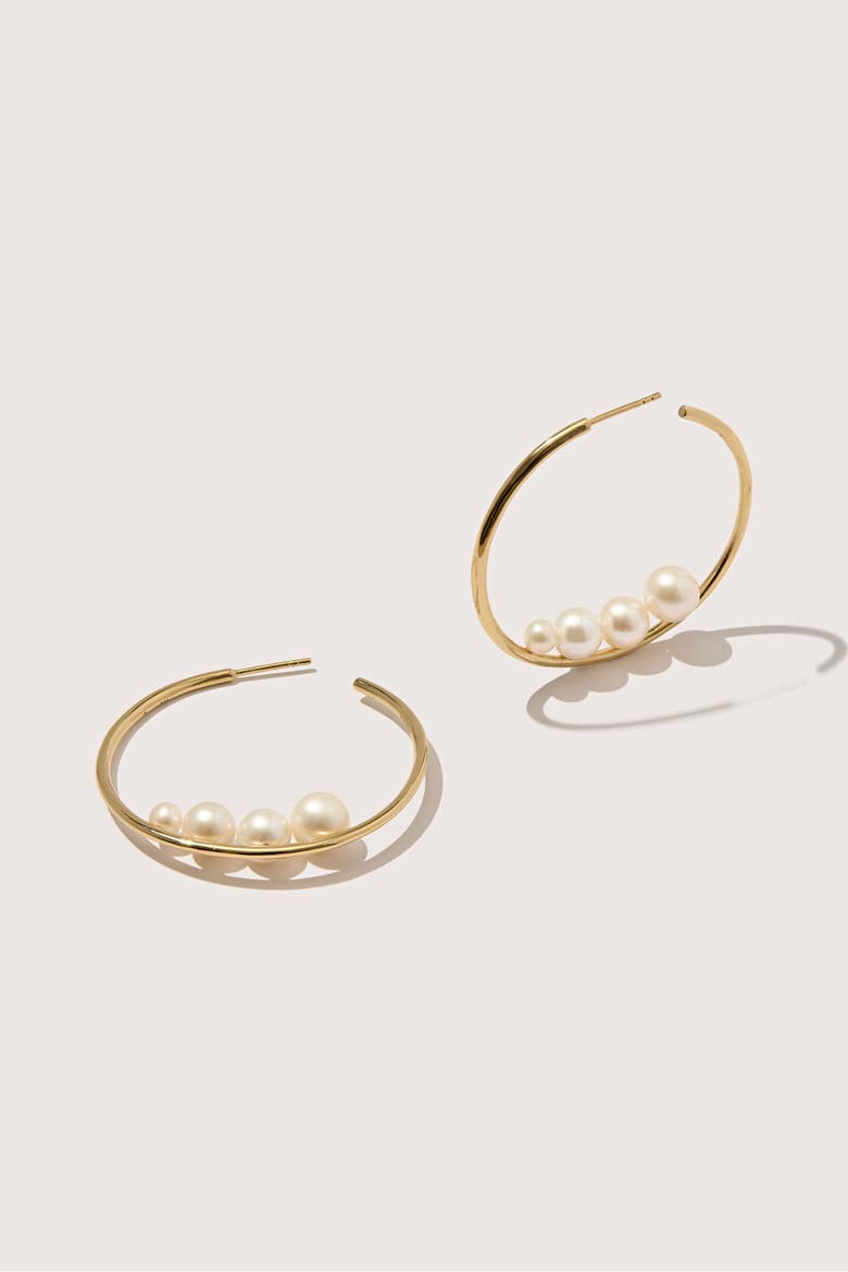 14kt Gold Vermeil Large Trio Pearl Hoop Earrings, Main, color, Yellow Toned Gold