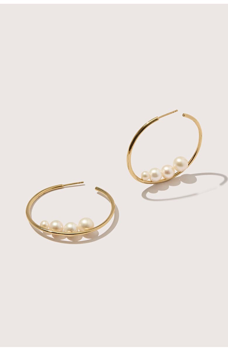 Otiumberg 14kt Gold Vermeil Large Trio Pearl Hoop Earrings, Main, color, Yellow Toned Gold