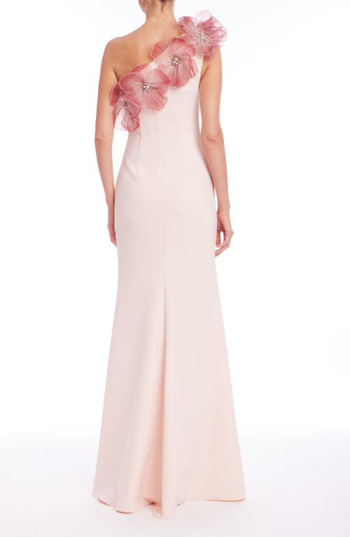 Badgley Mischka Collection Floral Appliqué Stretch Crepe Gown In Blush Multi