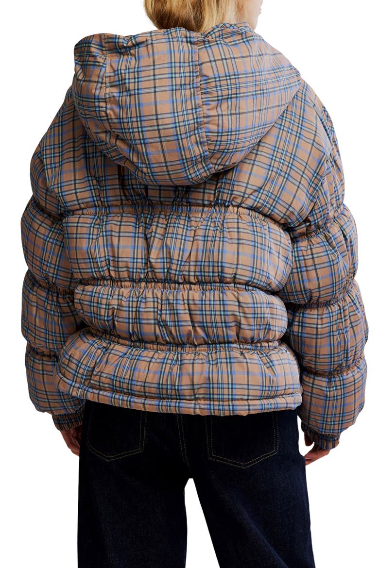Party of One Plaid Water Resistant Hooded Puffer Jacket, Alternate, color, TAN COMBO