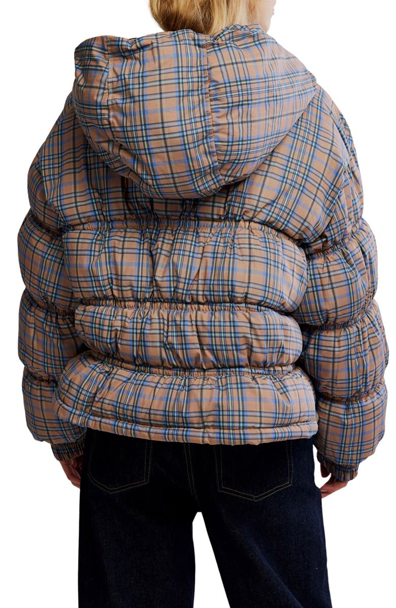 Free People Party of One Plaid Water Resistant Hooded Puffer Jacket, Alternate, color, Tan Combo