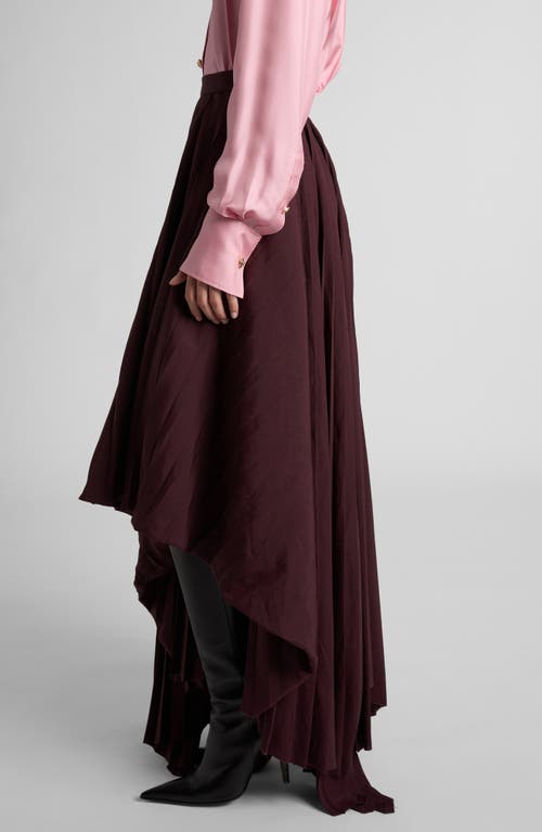 Alexander Mcqueen Pleated Asymmetric Maxi Skirt In Burgundy
