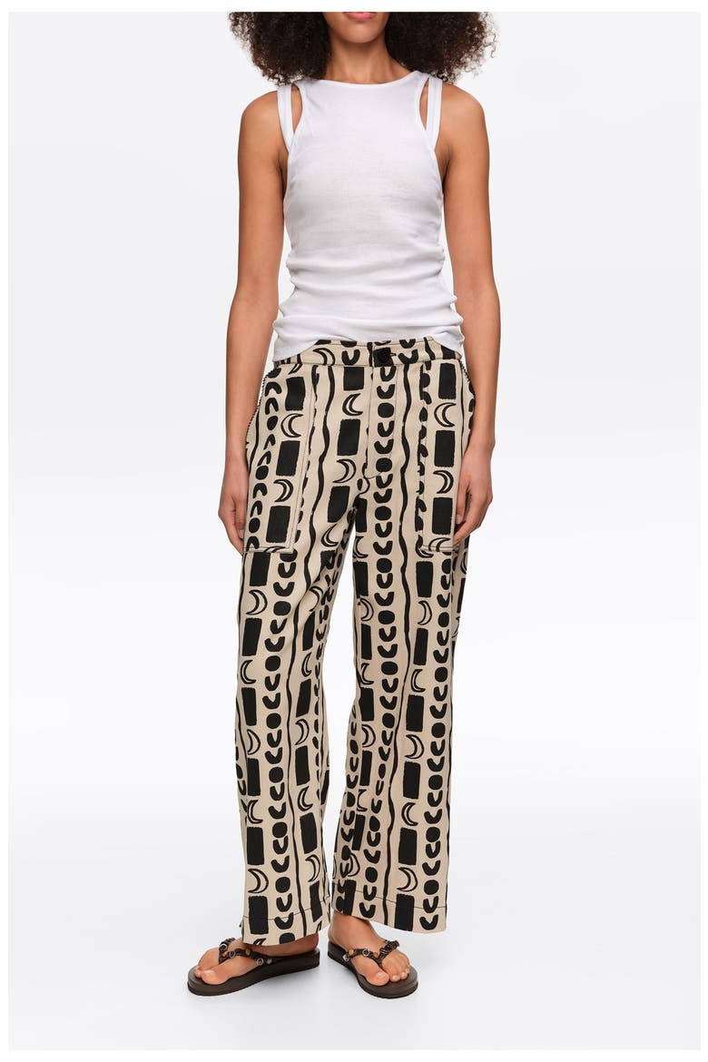 Moon Stripes Straight-Leg Trousers With Elasticated Waist, Main, color, Moon stripes WHITE