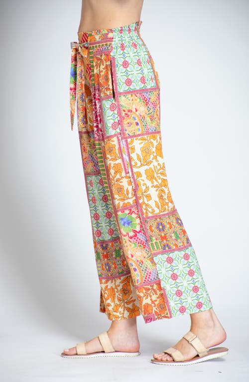 Apny Print Tie Waist Crop Wide Leg Pants In Yellow Multi