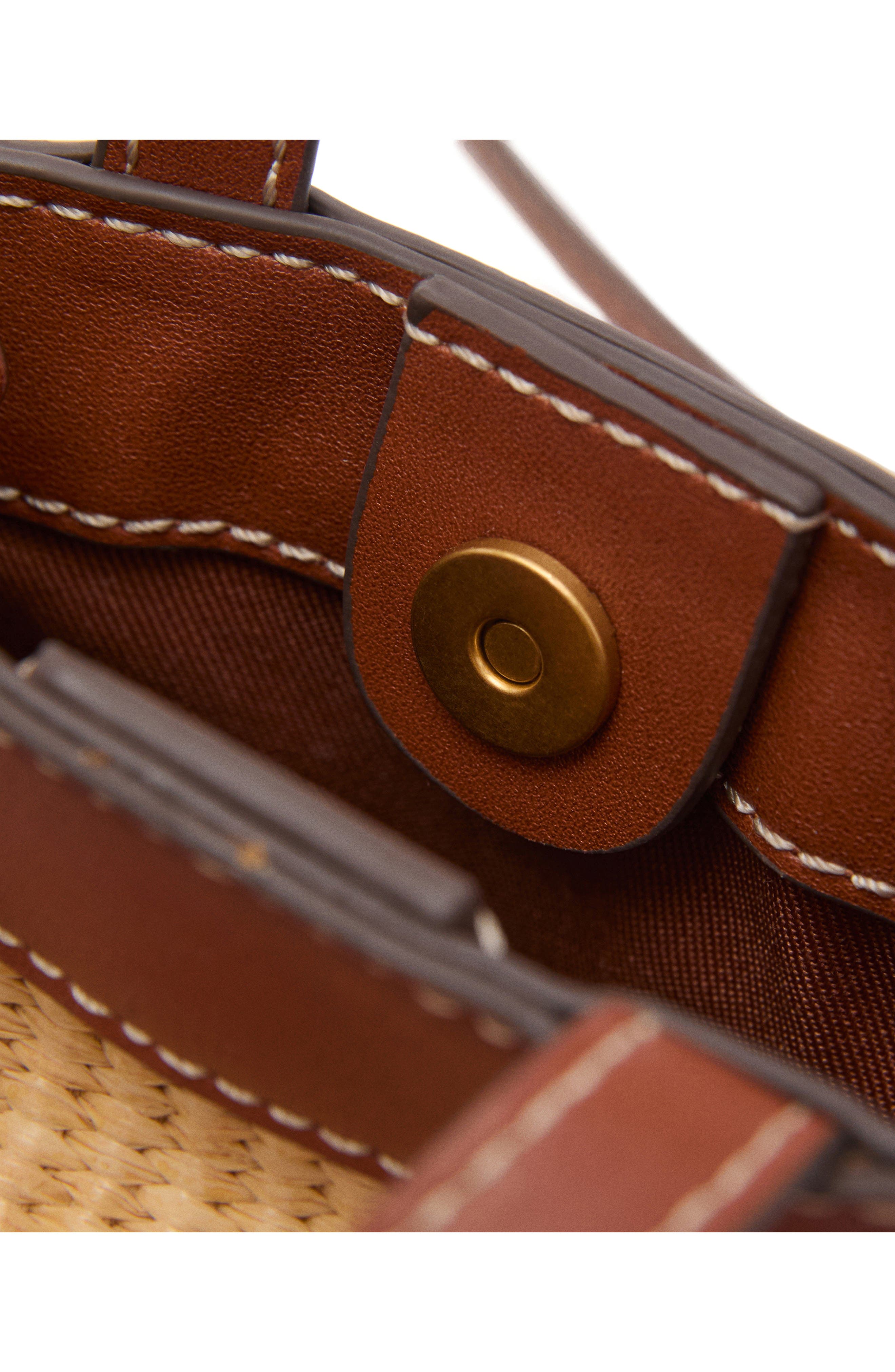 MANGO Woven Raffia Crossbody Phone Bag, Alternate, color, Leather