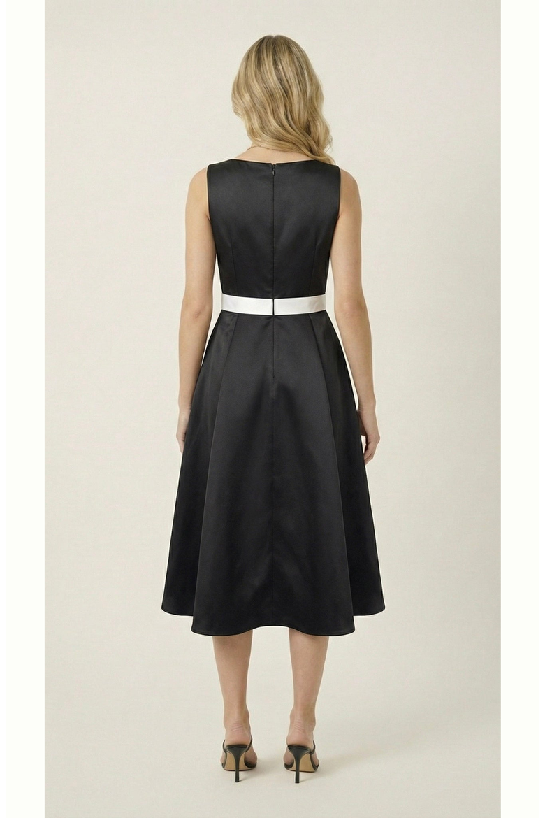 Sleeveless Contrast Bow Midi Dress, Alternate, color, Black / Cream