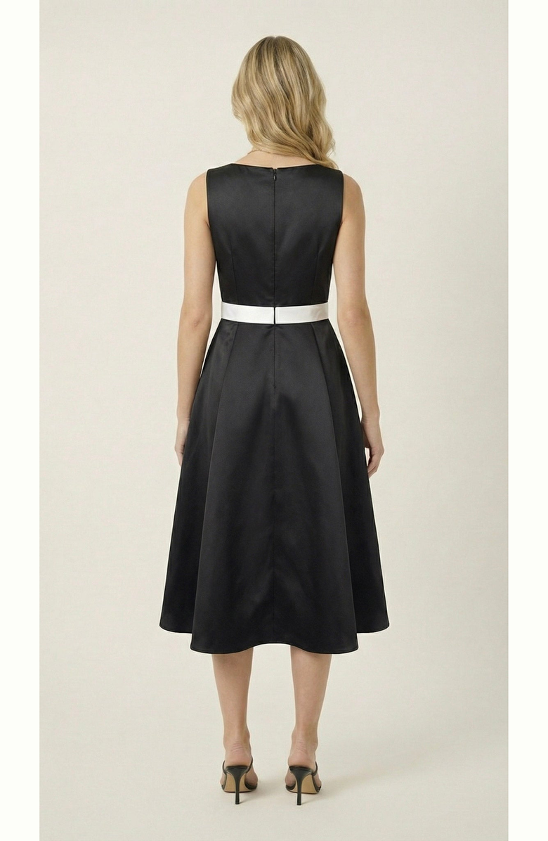 Modenaire Sleeveless Contrast Bow Midi Dress, Alternate, color, Black / Cream