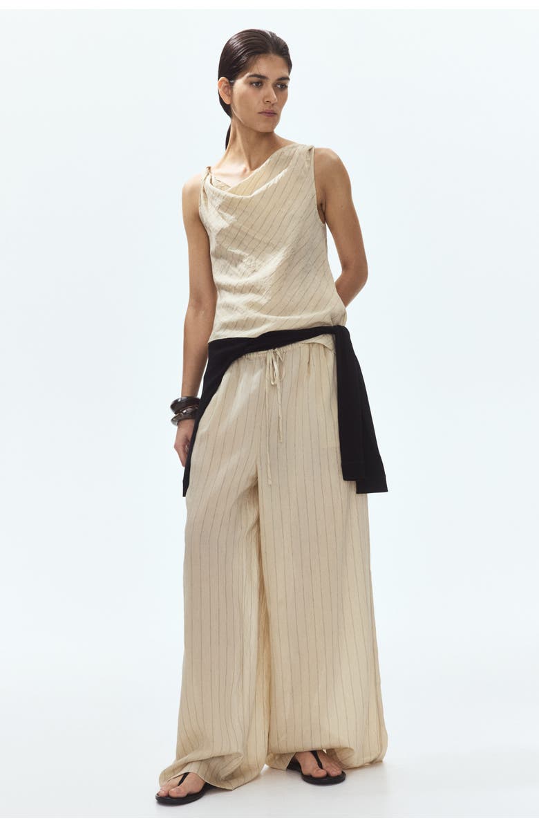 H&M Asymmetric Cowl-neck Top, Alternate, color, Beige/Striped