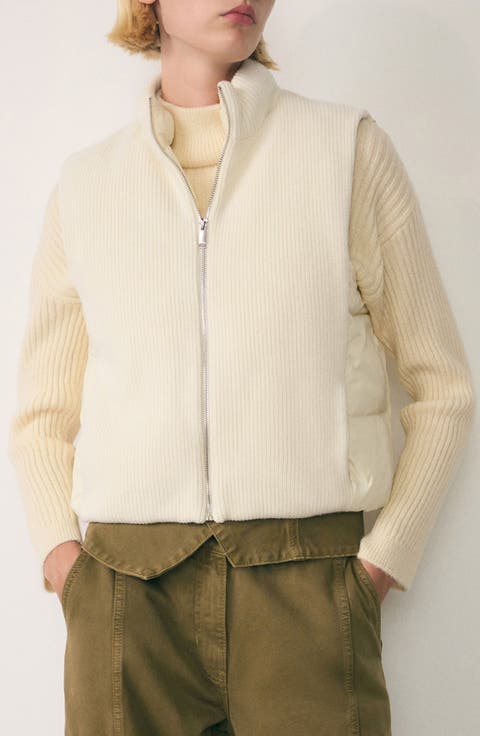 Mixed Media Rib Knit Puffer Vest