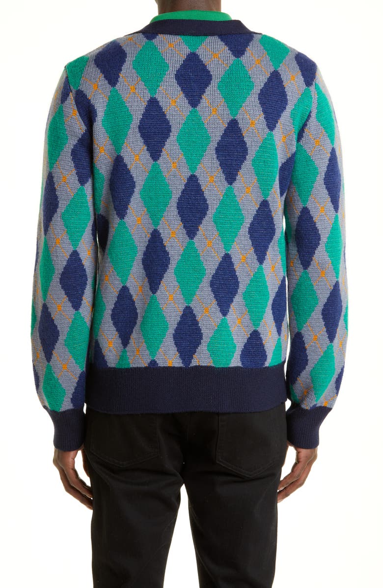 Wales Bonner Dub Argyle V-Neck Wool Cardigan, Alternate, color, 