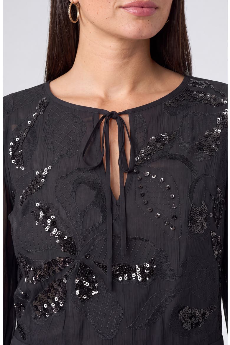 Embellished Peplum Chiffon Top, Alternate, color, BLACK
